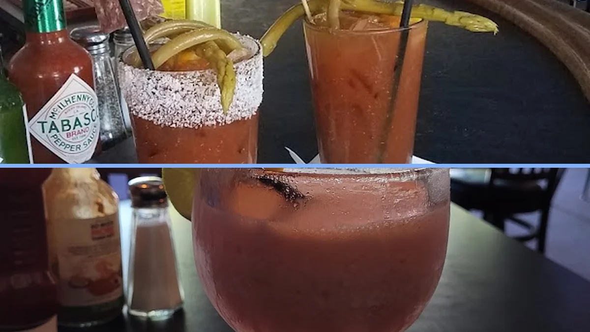 Drinks on a bar near warm wood finishes.